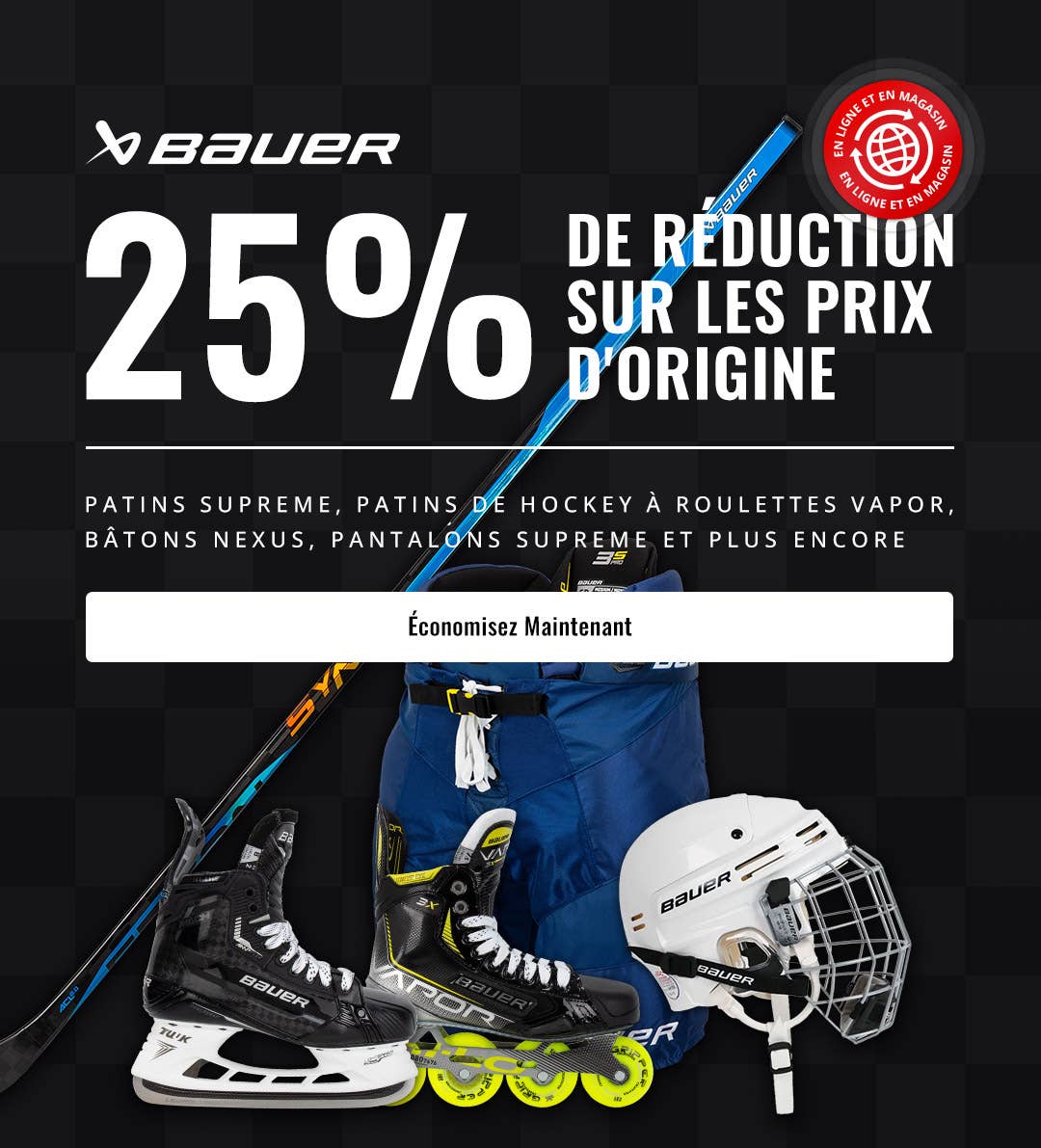 Économisez jusqu'à 25 % sur l'équipement de hockey Bauer