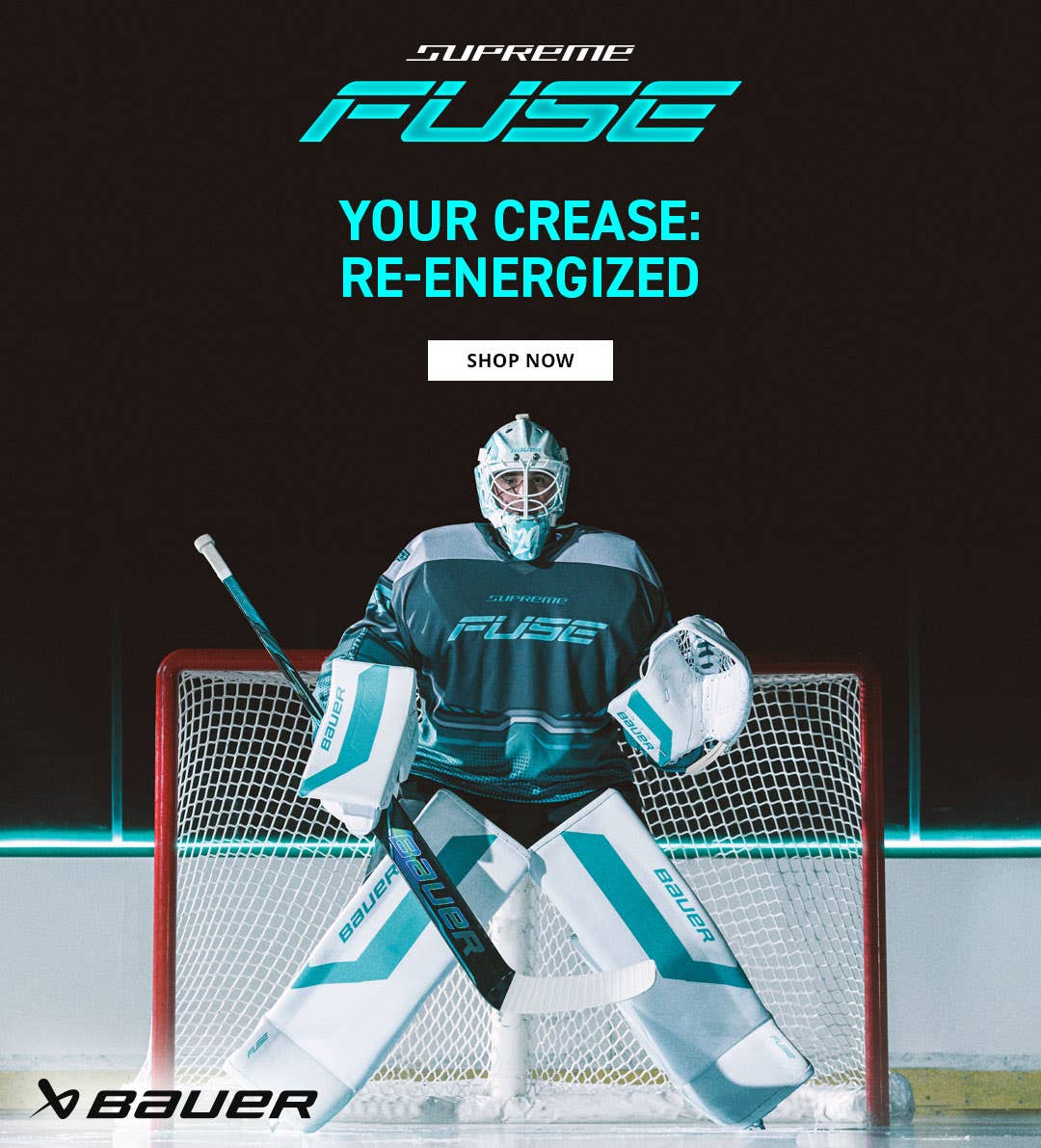 Bauer Supreme Fuse Goalie Equipment. Your crease: re-energized.