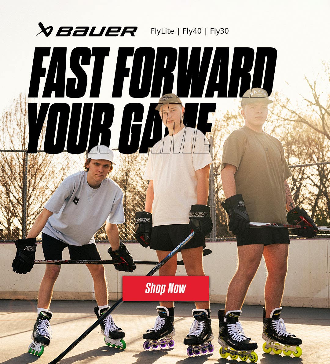 Bauer Vapor FlyLite, Fly40 and Fly30 roller hockey skates. Fast forward your game.