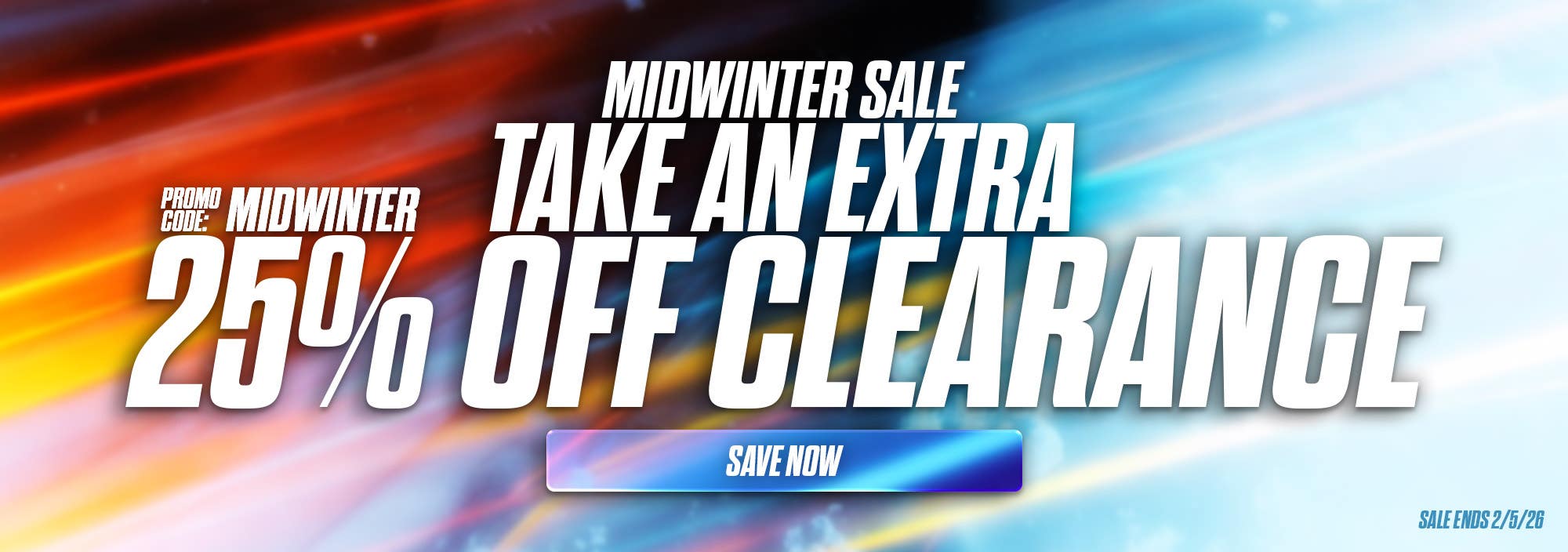 Midwinter Sale. Take an extra 25% off clearance. Promo code: MIDWINTER. Sale ends 2/5/26.