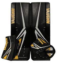 Vaughn SLR4 Pro Carbon w/ 70 Deg. Glove Stock Custom BLK/YEL/WHT Senior Goalie Equipment Combo (34+2)