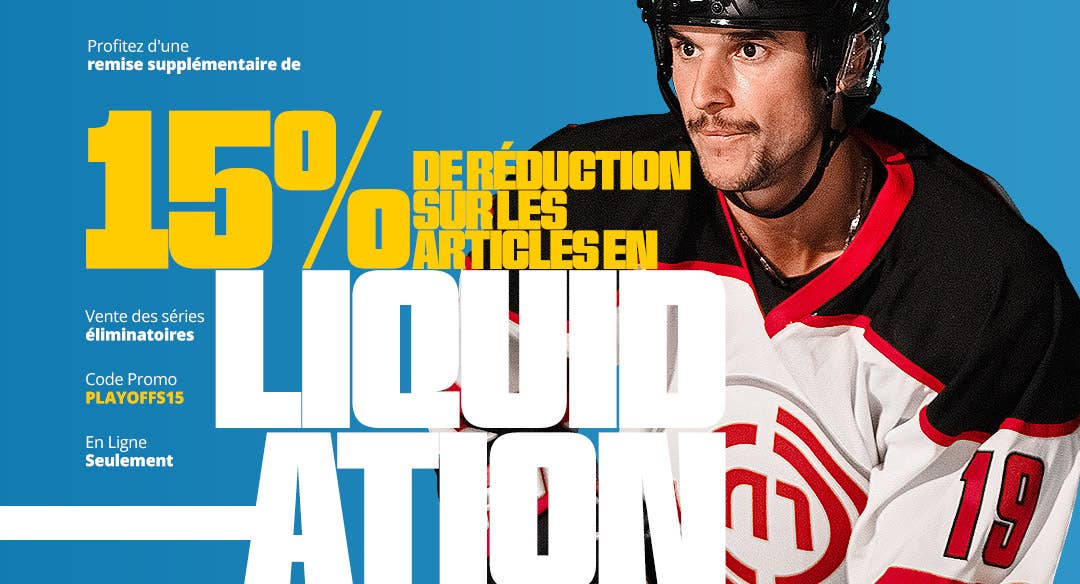 Profitez d'une remise supplémentaire de 15 % de reduction sur les produits liquidation avec le code promotionnel PLAYOFFS15
