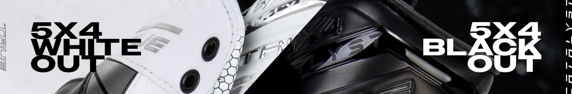 True Catalyst 5X4 White Out and 5X4 Black Out Hockey Skates