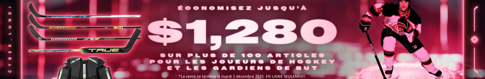 Vente du Cyber Monday chez HockeyMonkey Canada : Économisez jusqu'à 1 2080 $ sur plus de 100 articles pour les jouers de hockey et les gardiens be but.