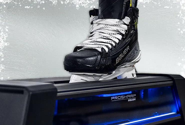 PROSHARP Bauer AdvantEdge Home Machine sharpening a skate on an icy background