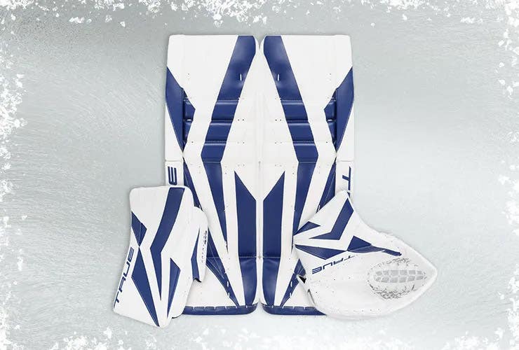 True Catalyst goalie equipment on an icy background