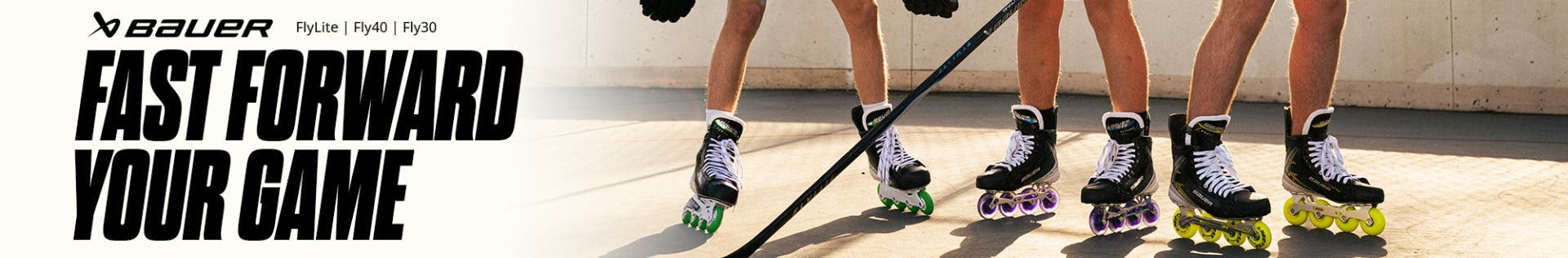 Bauer Vapor FlyLite, Fly40 and Fly30 roller hockey skates. Fast forward your game.