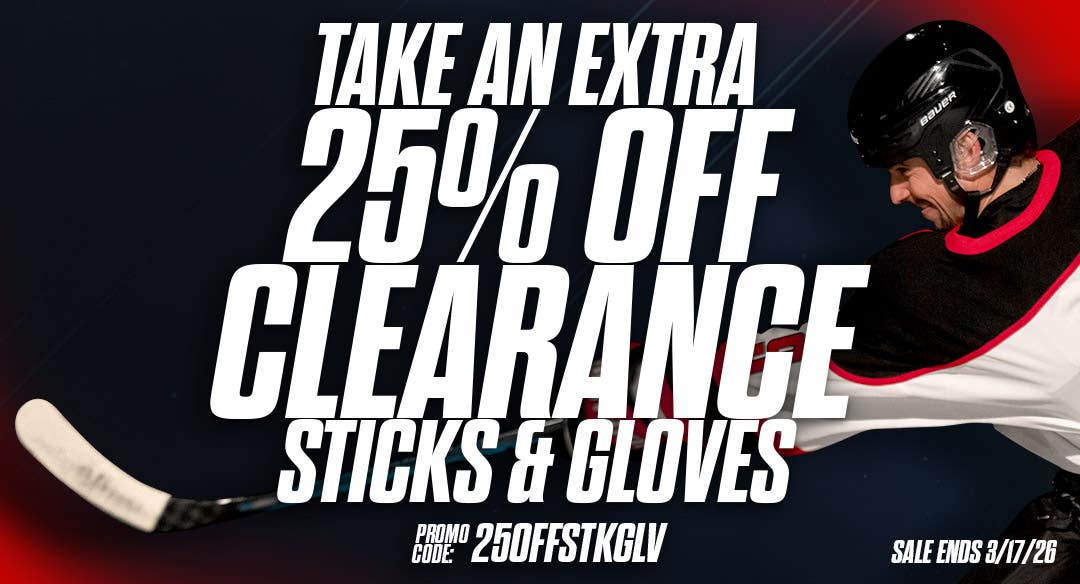 Take an extra 25% off clearance hockey sticks and gloves. Promo code: 25OFFSTKGLV. Sale ends 3/17/26.